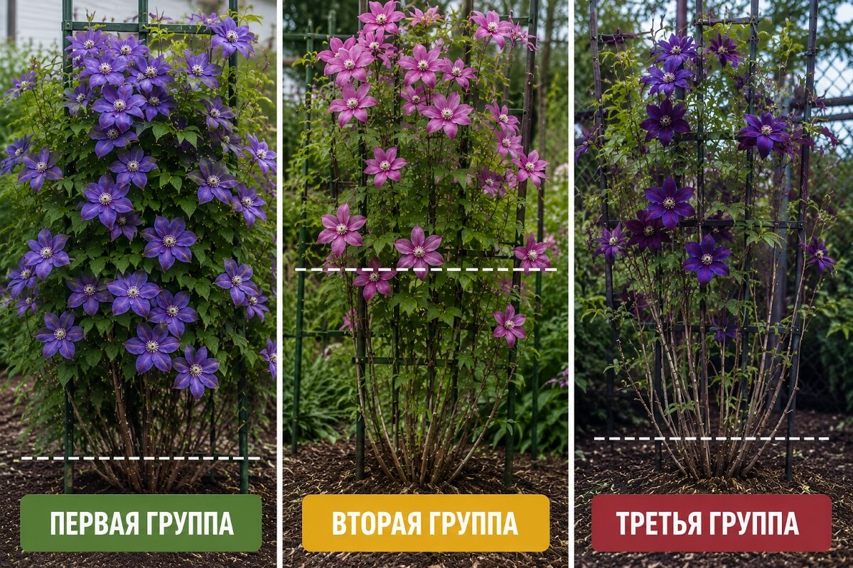 Группы клематисов по обрезке