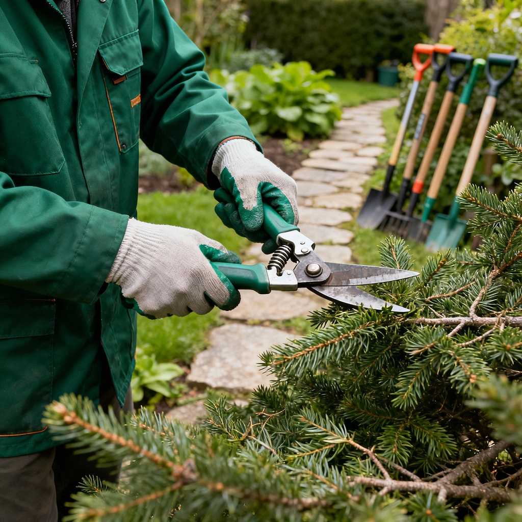 Обрезка деревьев и кустарников хвойных пород 