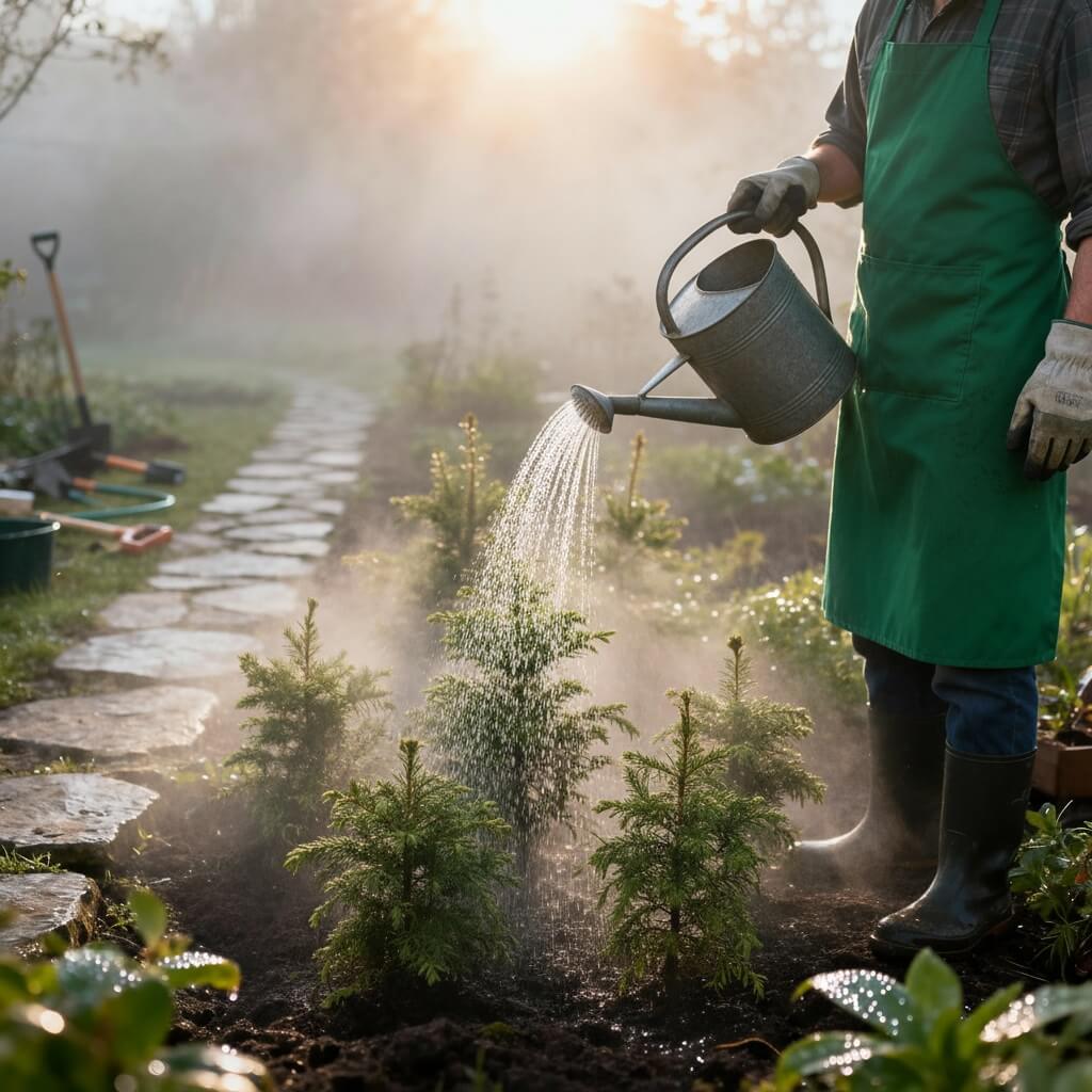 Полив хвойных растений 