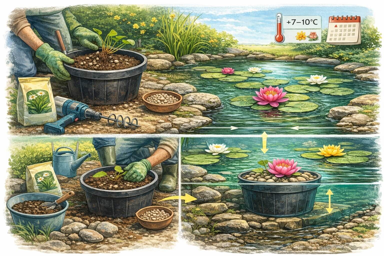 Посадка водяной лилии Nimphaea